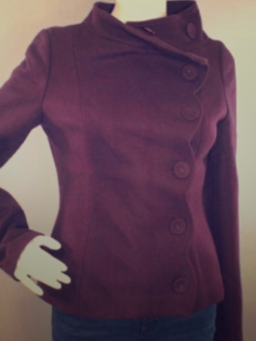 Asymmetrical button up wool blend coat